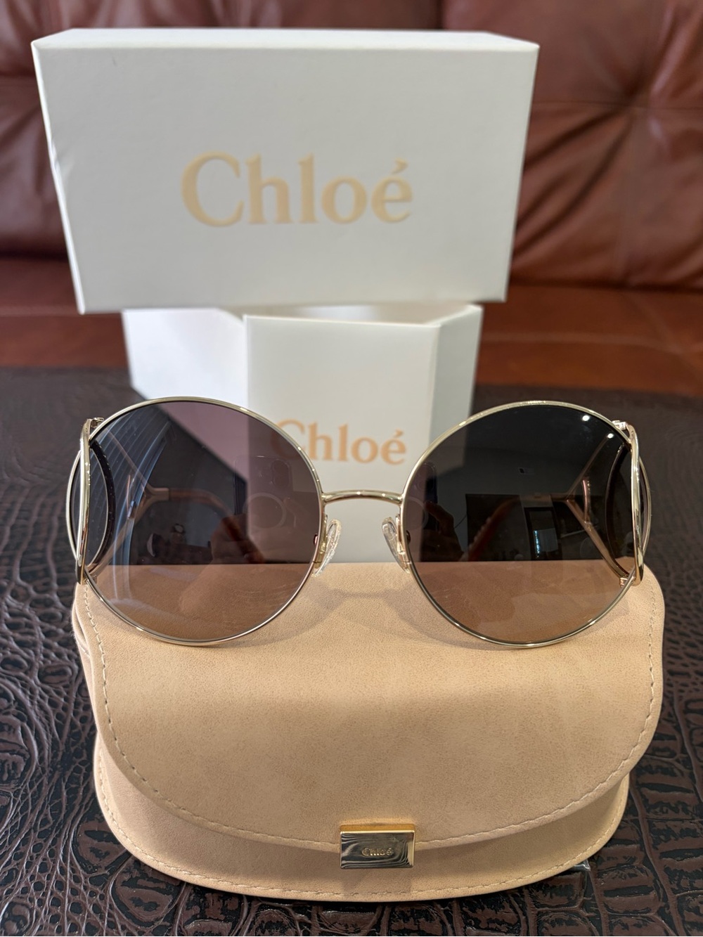 Chloé Gold Frame Sunglasses with Brown Gradient Lenses